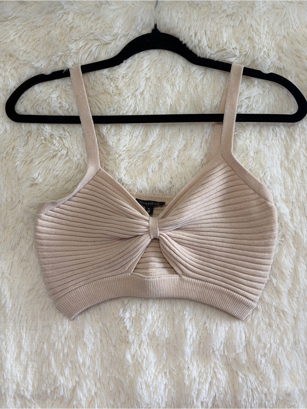 Dynamite Womens Ribbed Knit Cropped Top Size M Beige Twist Front Festival Layers